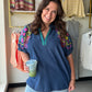 Chambray Vibrant Sleeve Dolman Top