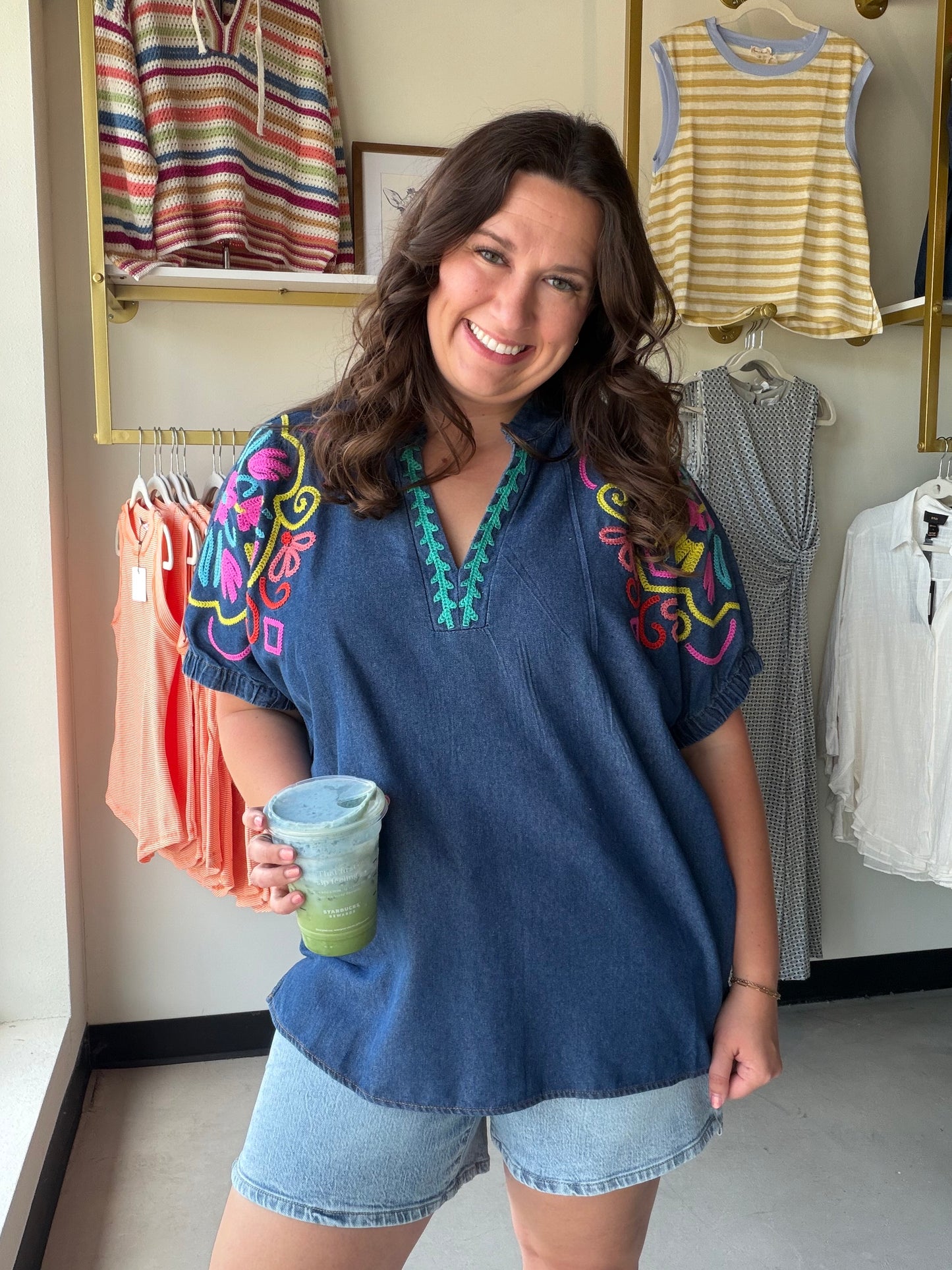 Chambray Vibrant Sleeve Dolman Top