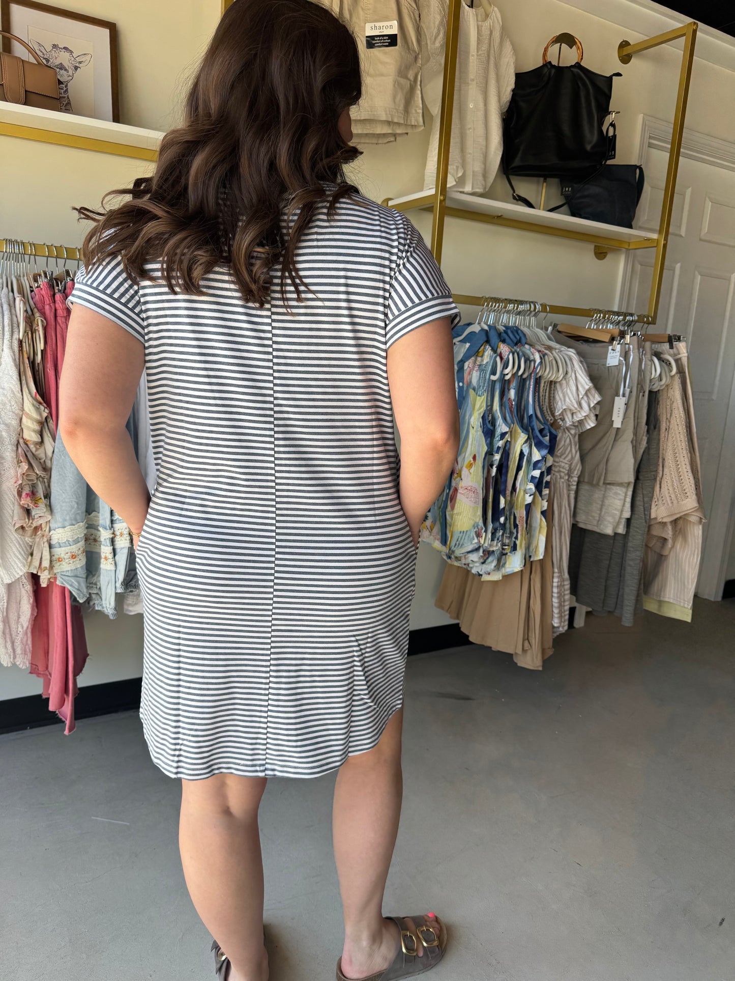Navy & White Striped T-Shirt Dress