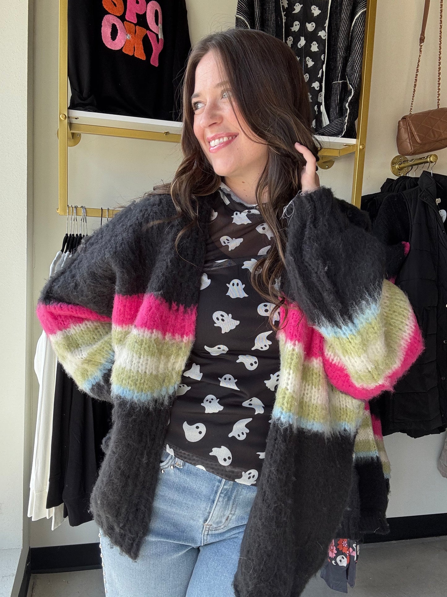 Black Vibrant Stripe Sweater Cardi