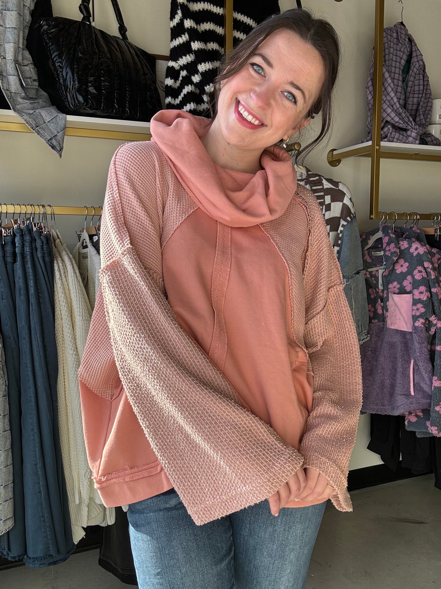 Peach Multi Cowlneck Pullover