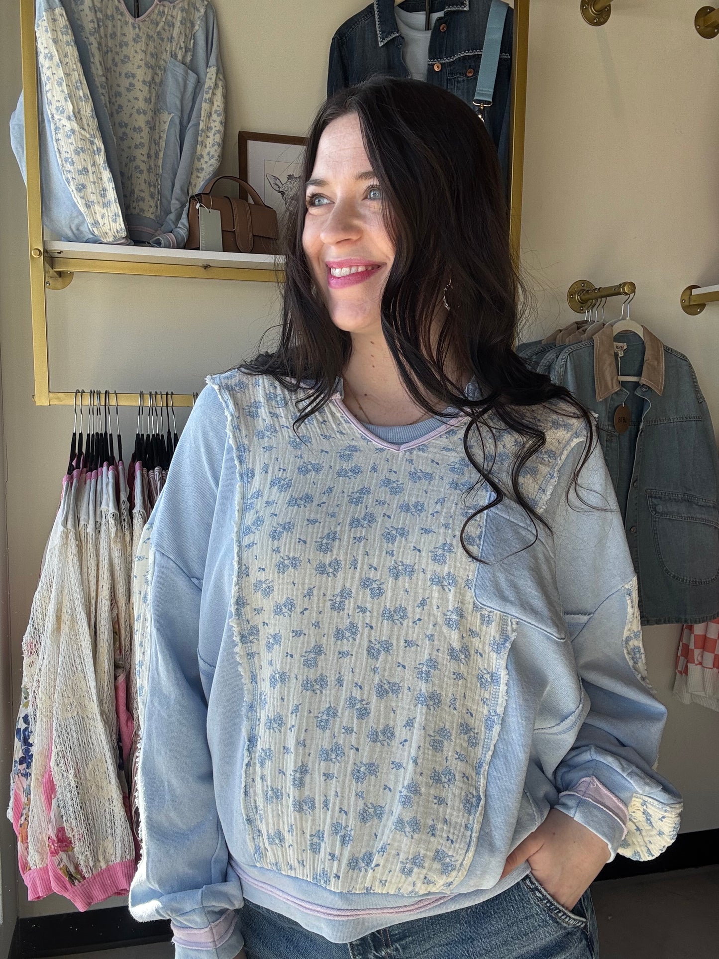 Sky Blue Floral Terry Top