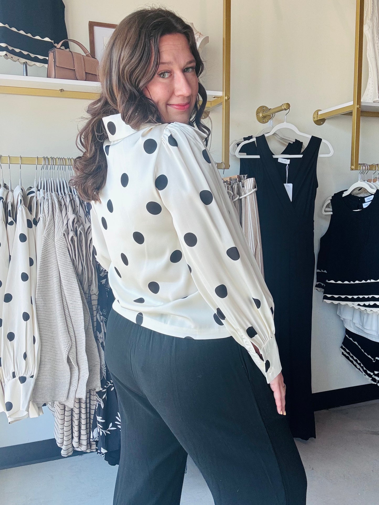 Ivory Spot Balloon Sleeve Blouse