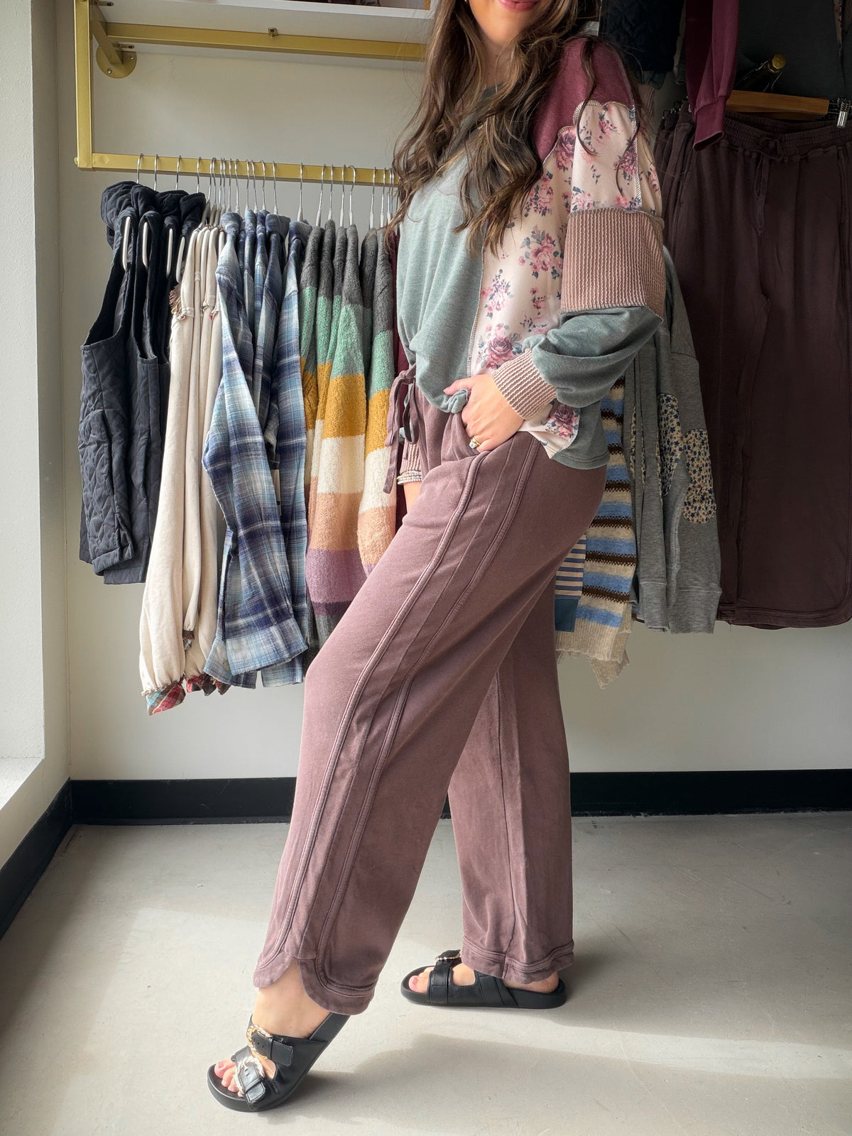 Mocha Mineral Wash Knit Pants