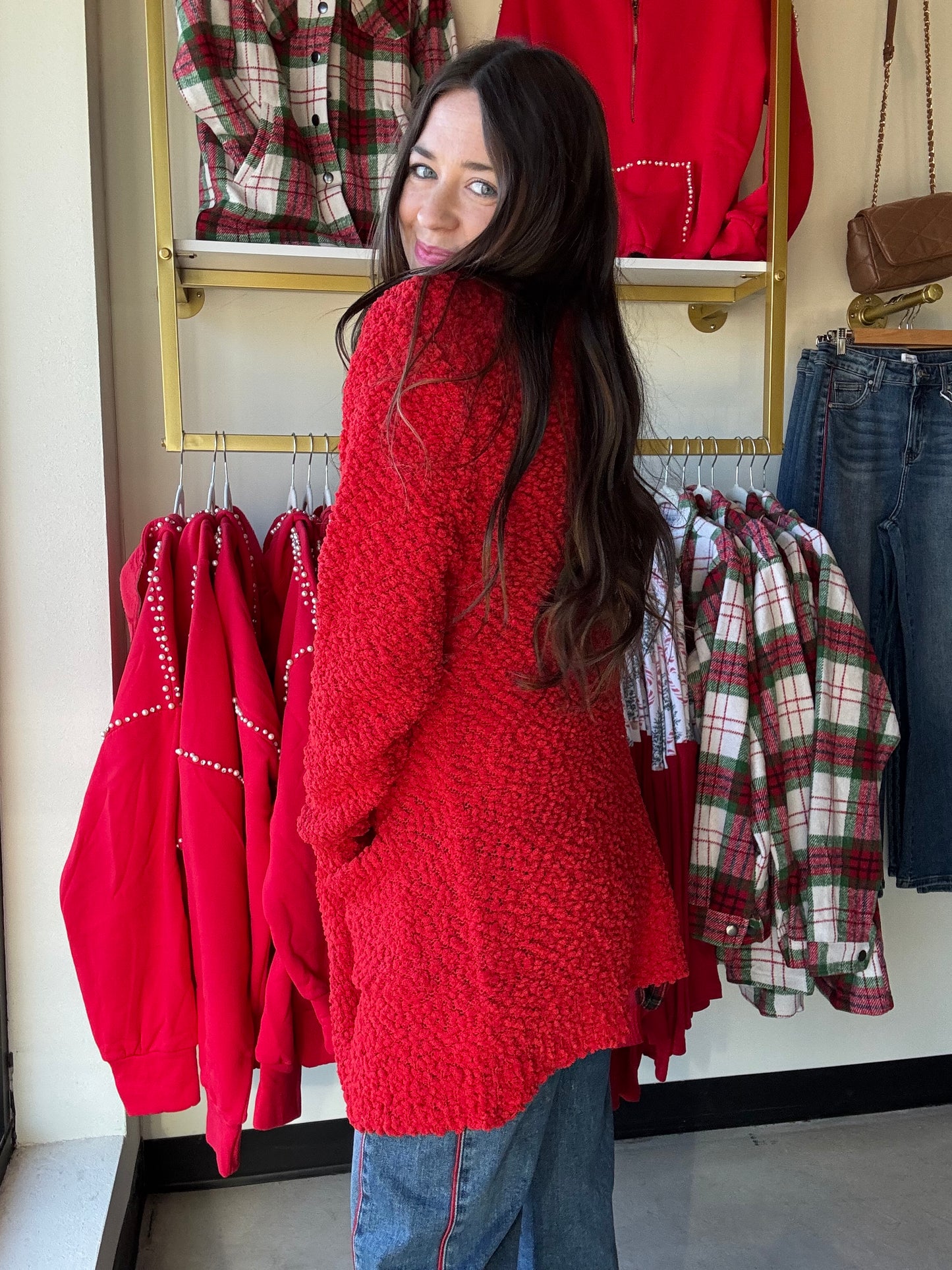 Ruby Red Popcorn Cardigan