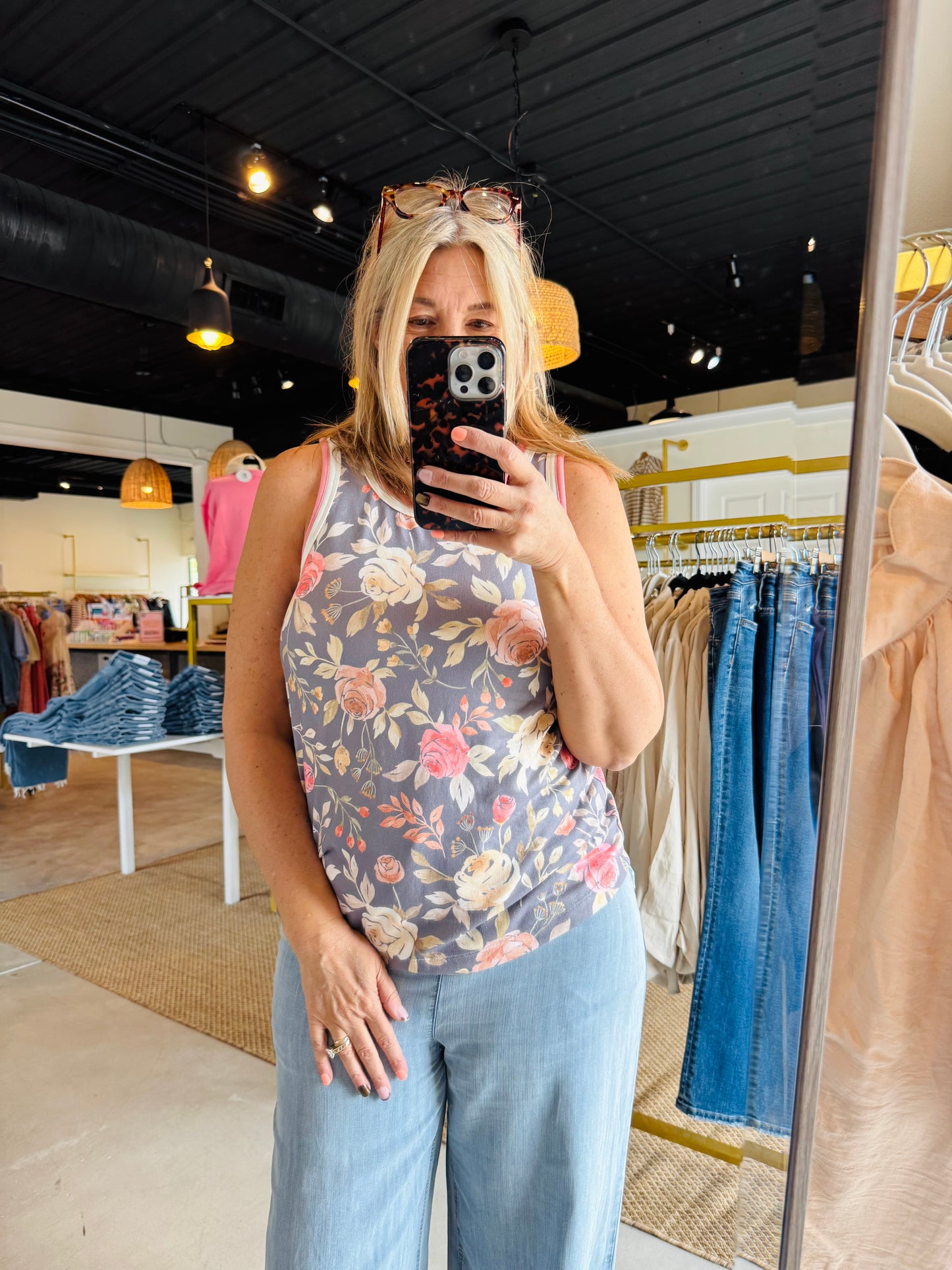 Grey Floral Double Trim Tank