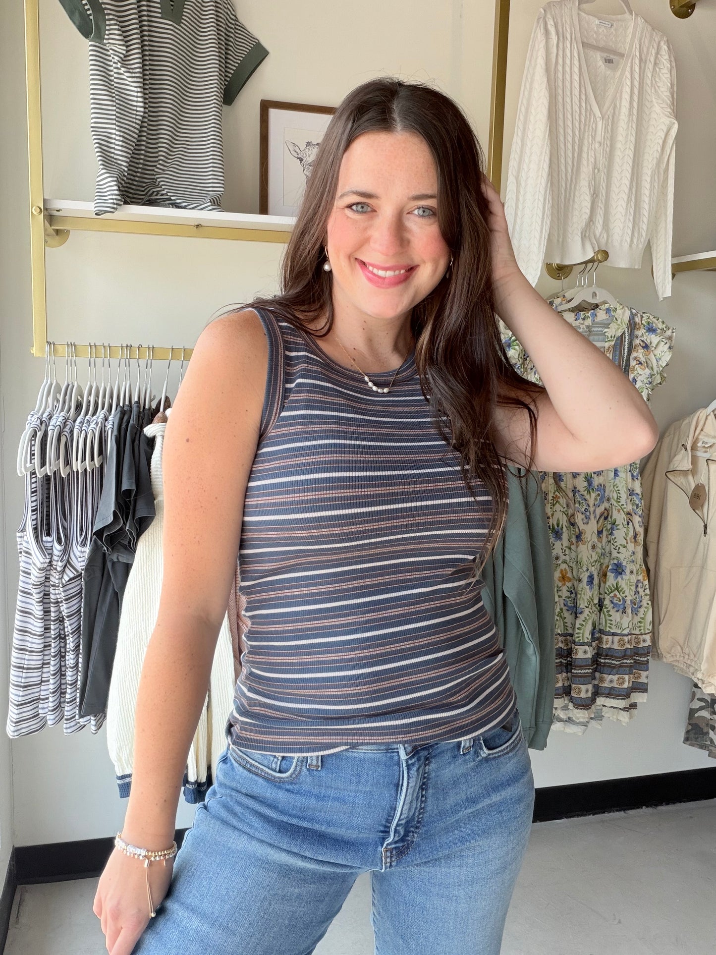 Navy Multi Stripe Edlin Tank