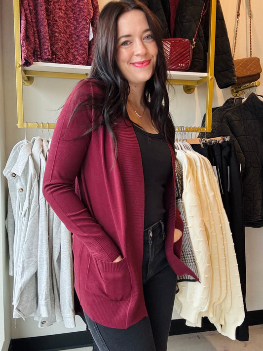 Burgundy Open Front Cardigan