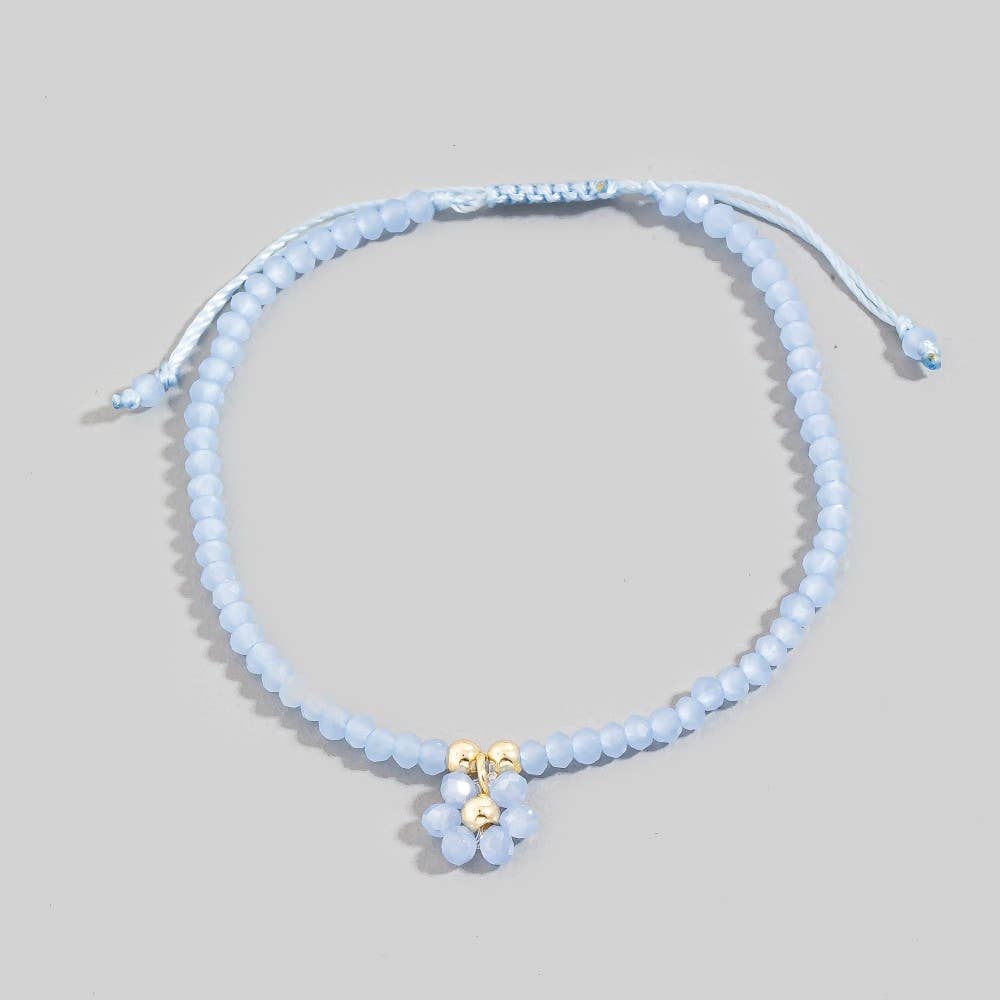 Faceted Beaded Flower Charm Adjustable Cord Bracelet