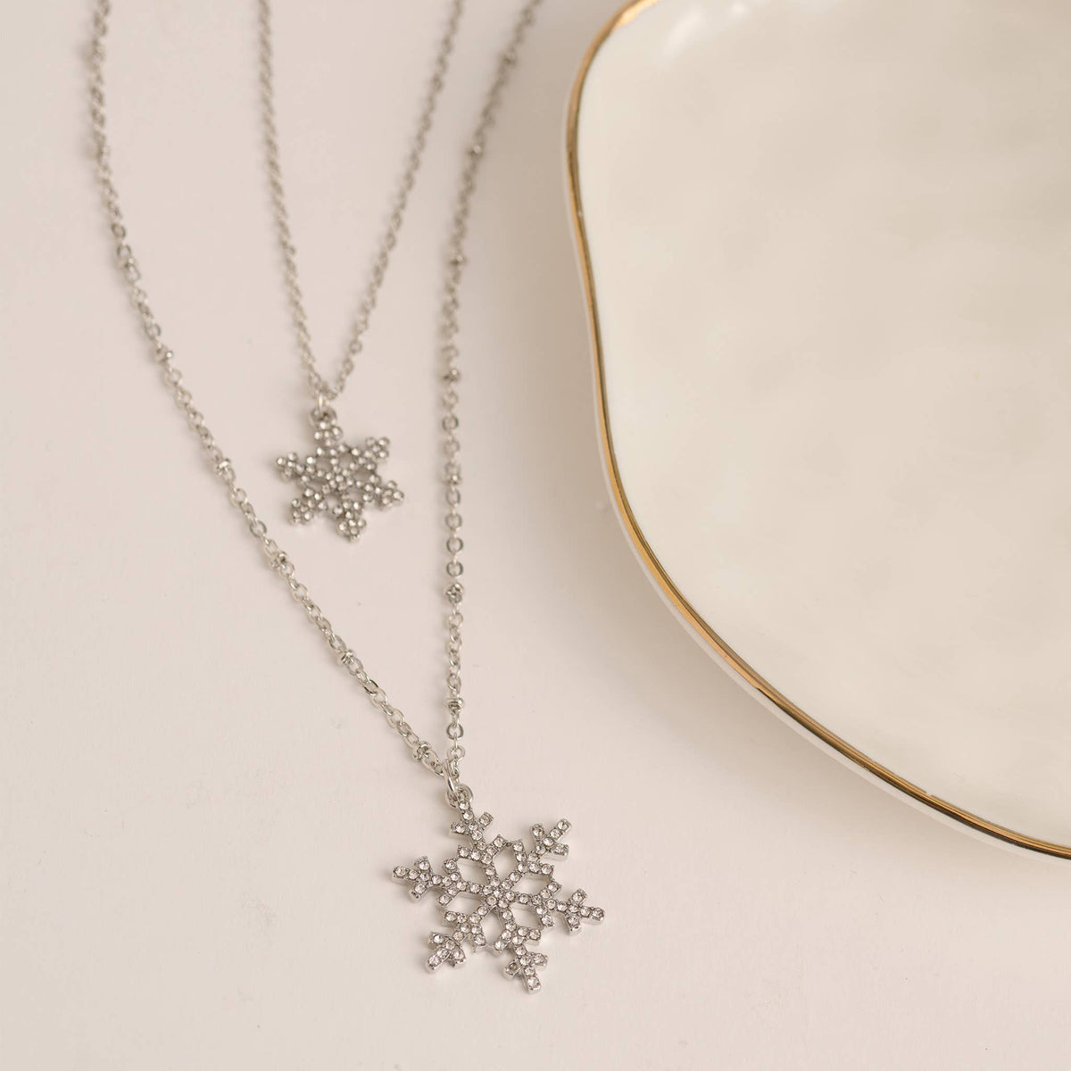 Christmas Necklace 18" Double Row Snowflake Layered Pendant