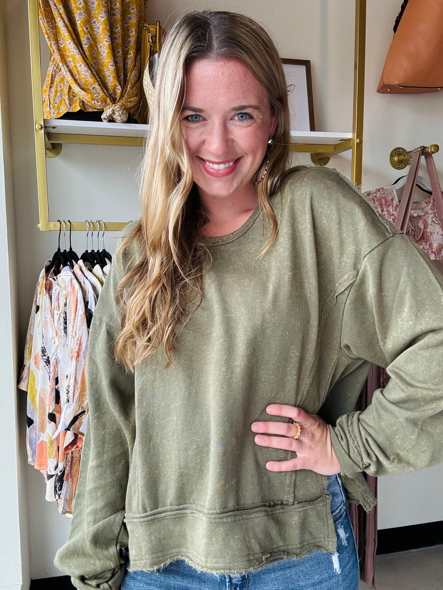 Olive Vintage Wash Pullover