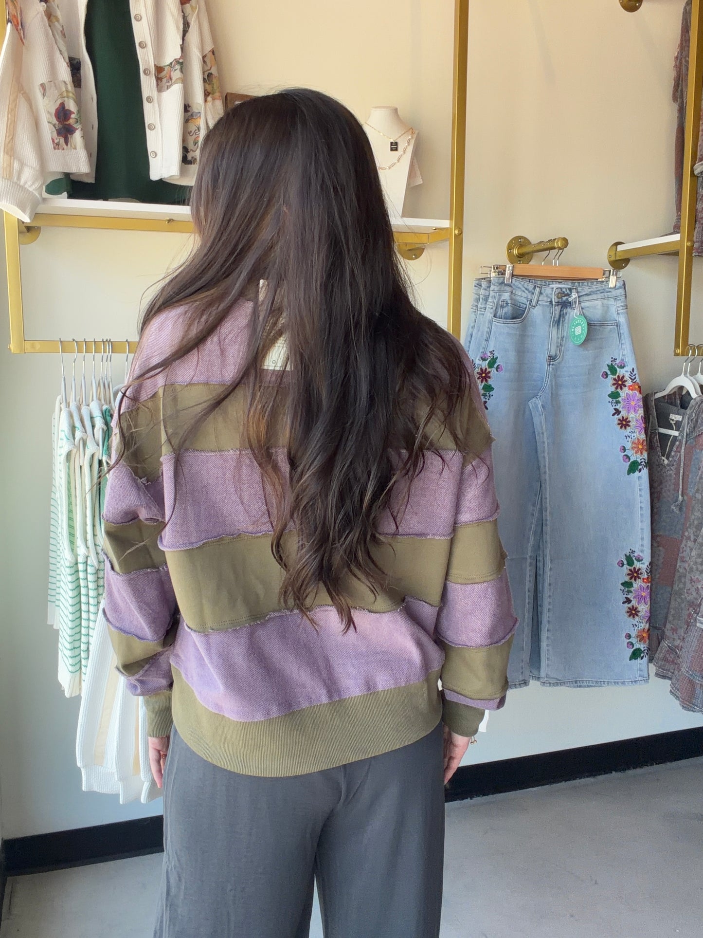 Olive French Terry Block Top