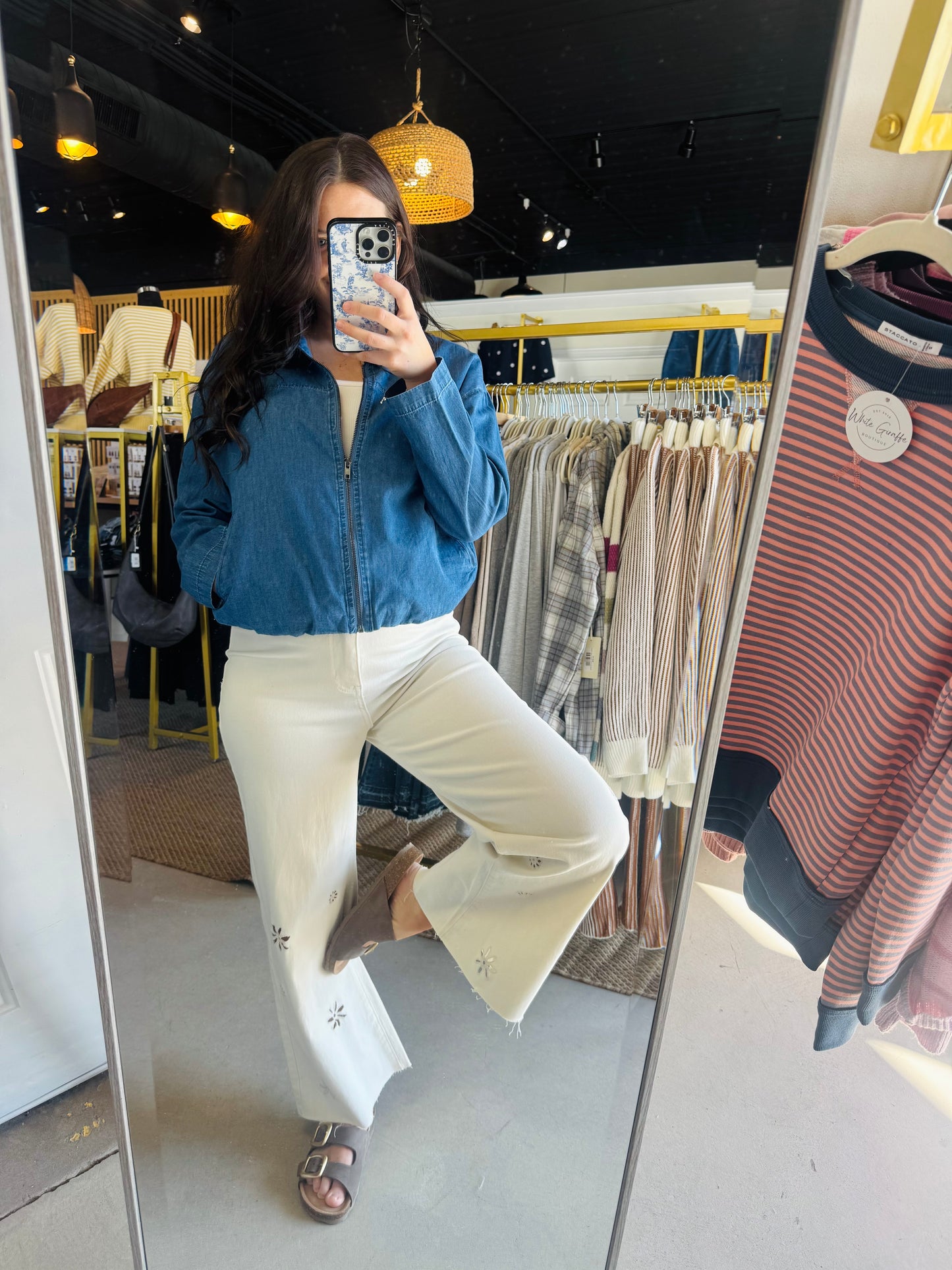 Cream Eyelet Detail Denim