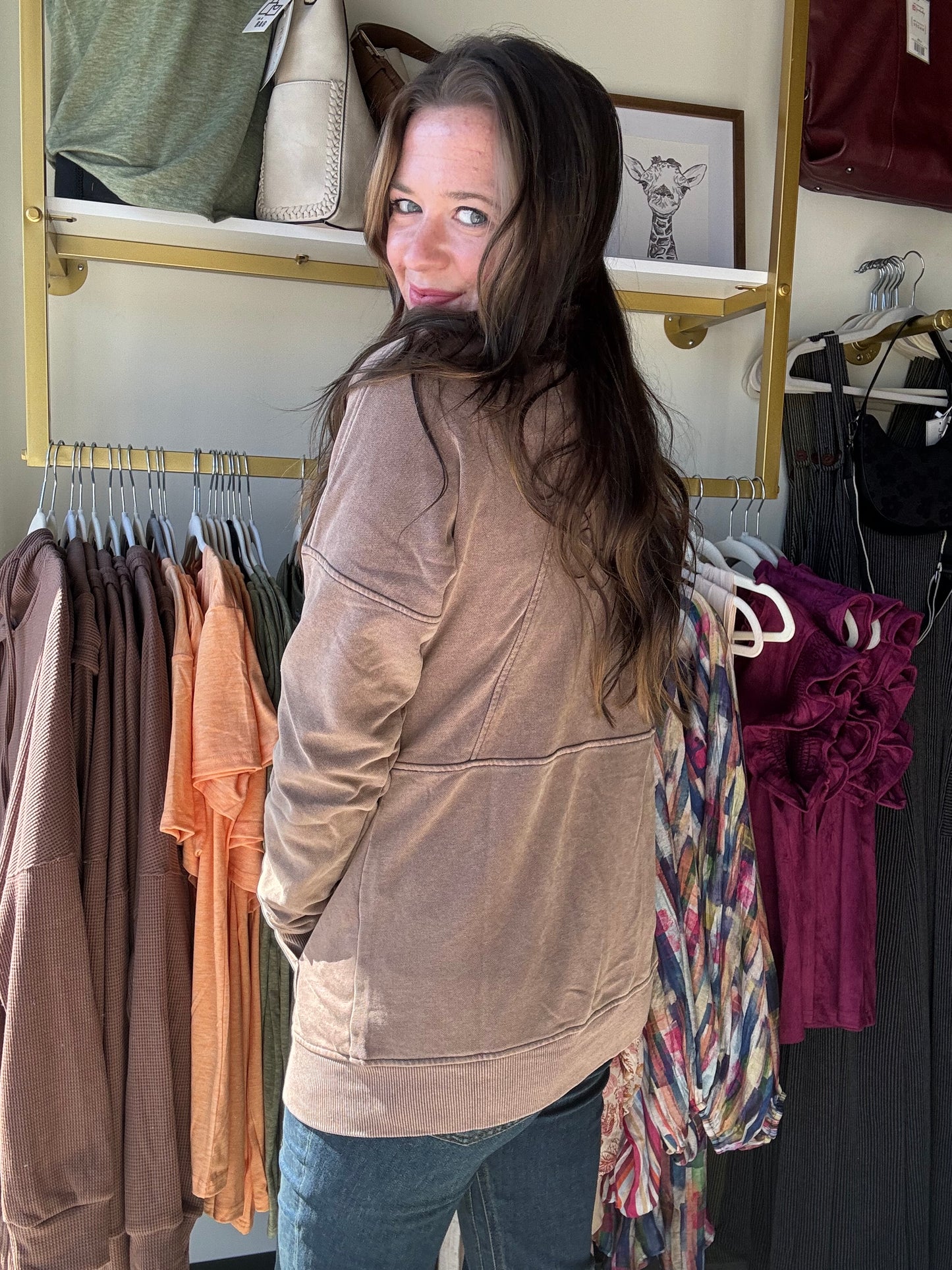 Mocha Vintage Wash Zip Up