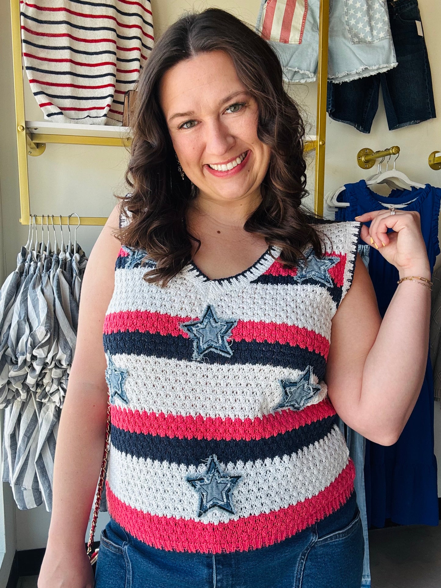 Star Patch Crochet Sweater Tank