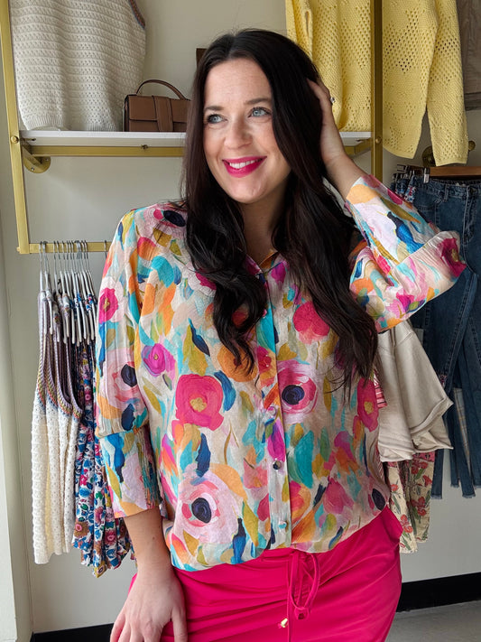Bright Floral 3/4 Sleeve Top