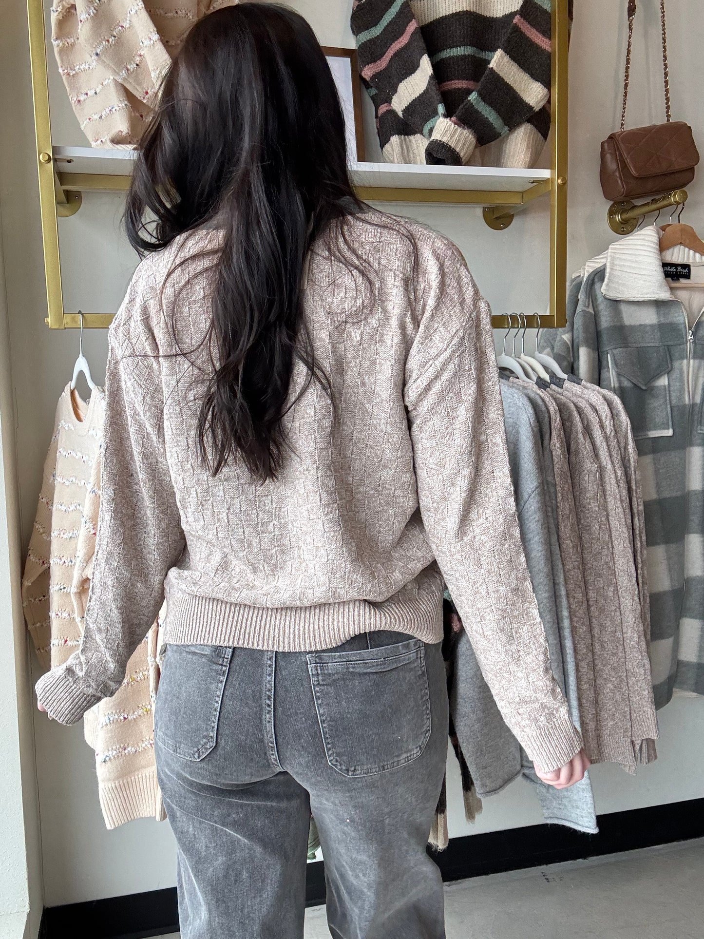 Contrast Band Button Up Sweater