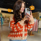 Rust Textured Button Up Sweater