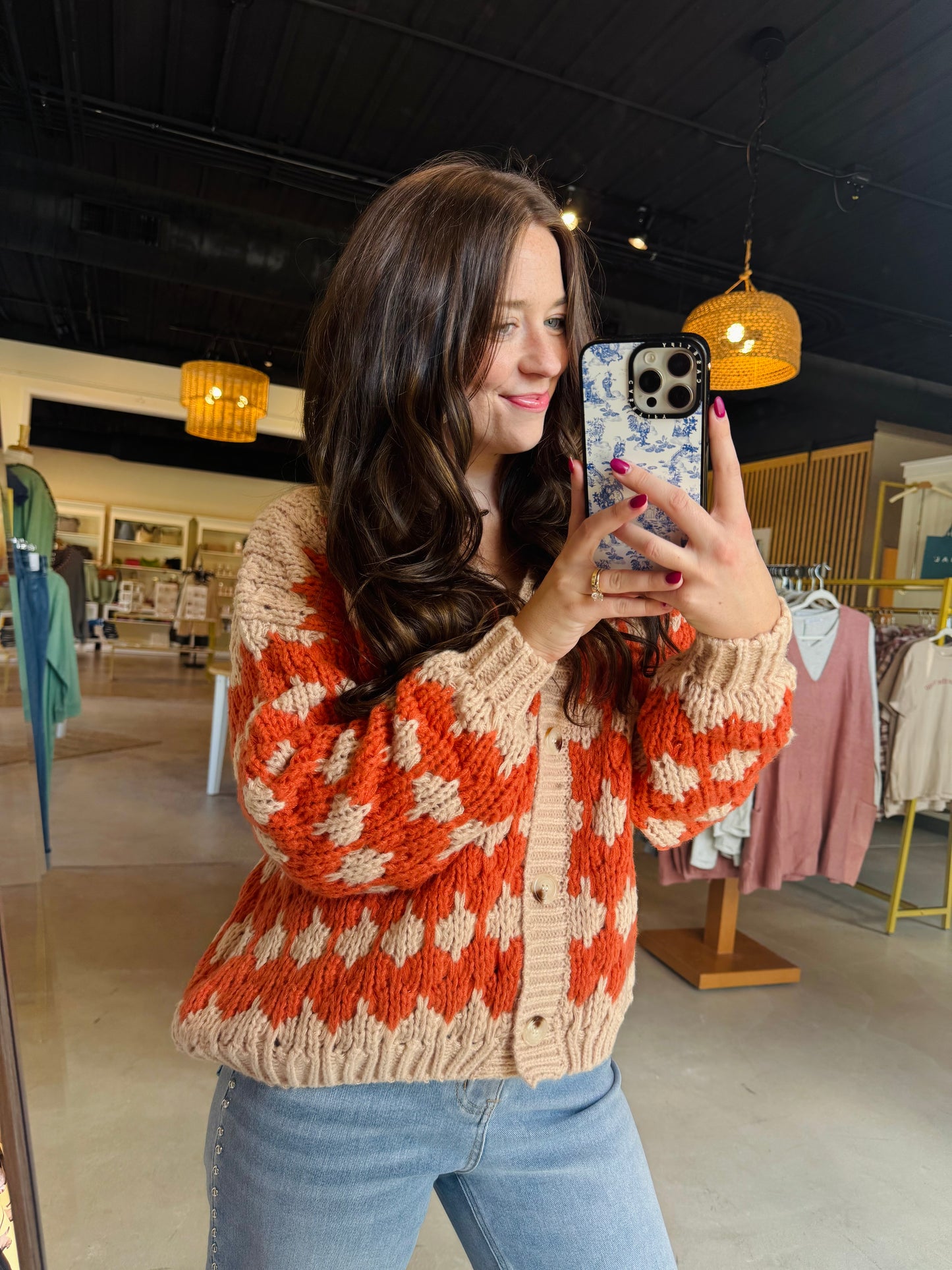 Rust Textured Button Up Sweater