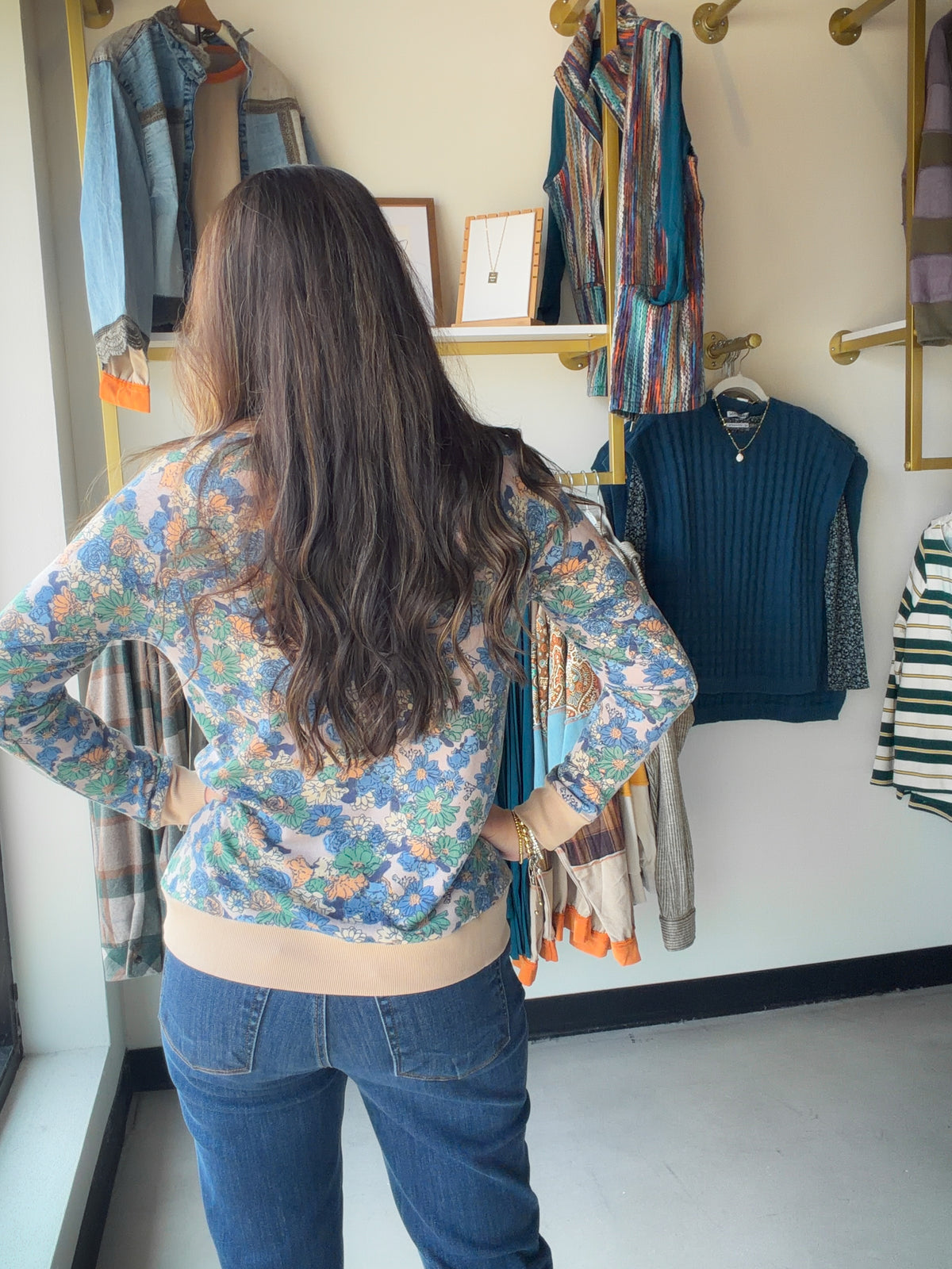 Blue Hacci Floral Printed Top