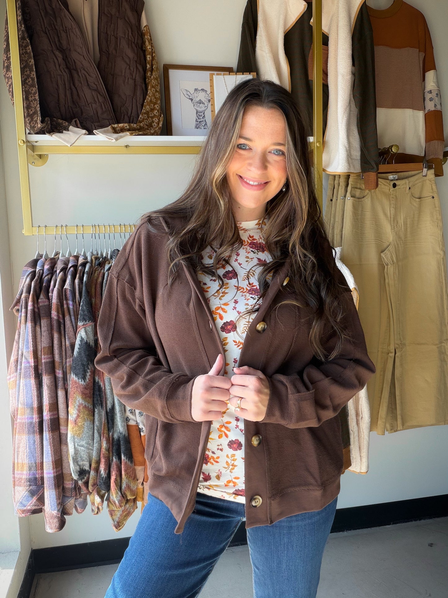 Chocolate Button Hoodie Shacket