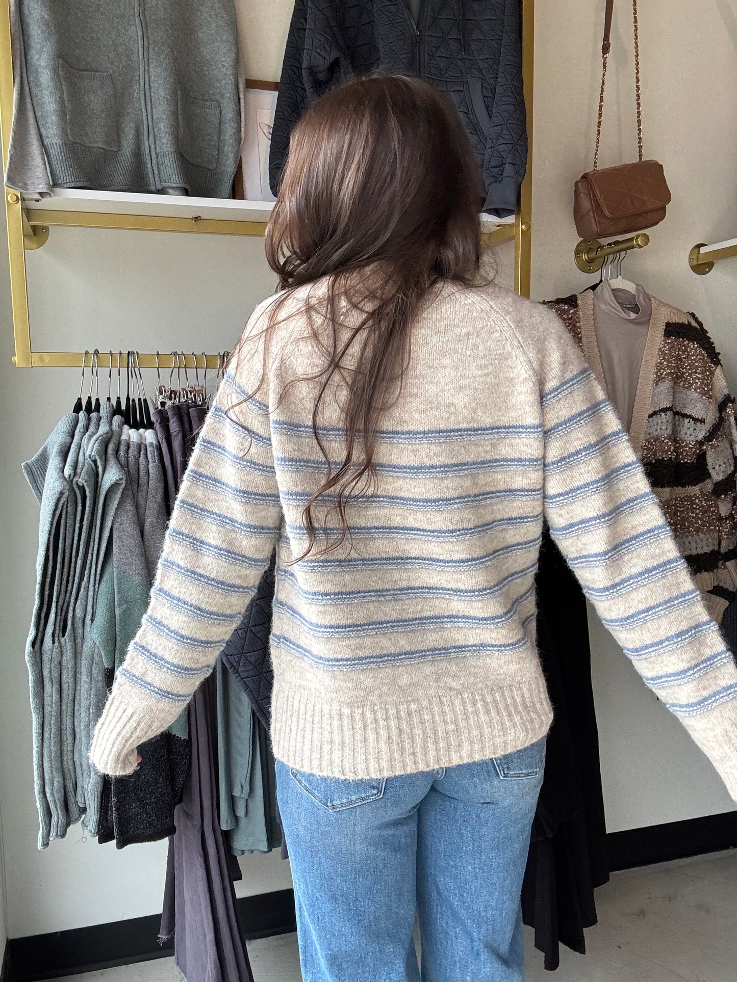 Oatmeal & Blue Pin-Tuck Sweater