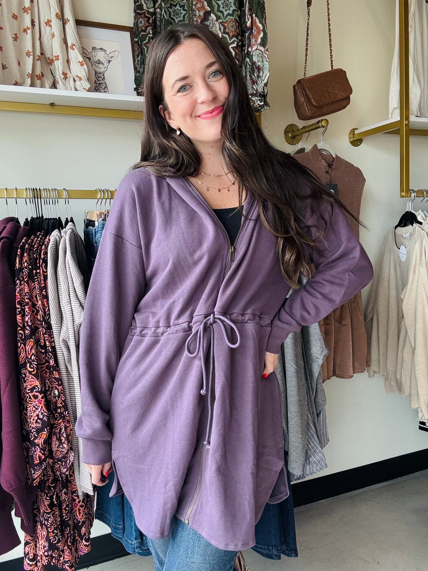 Purple Tunic Zip Up Hoodie