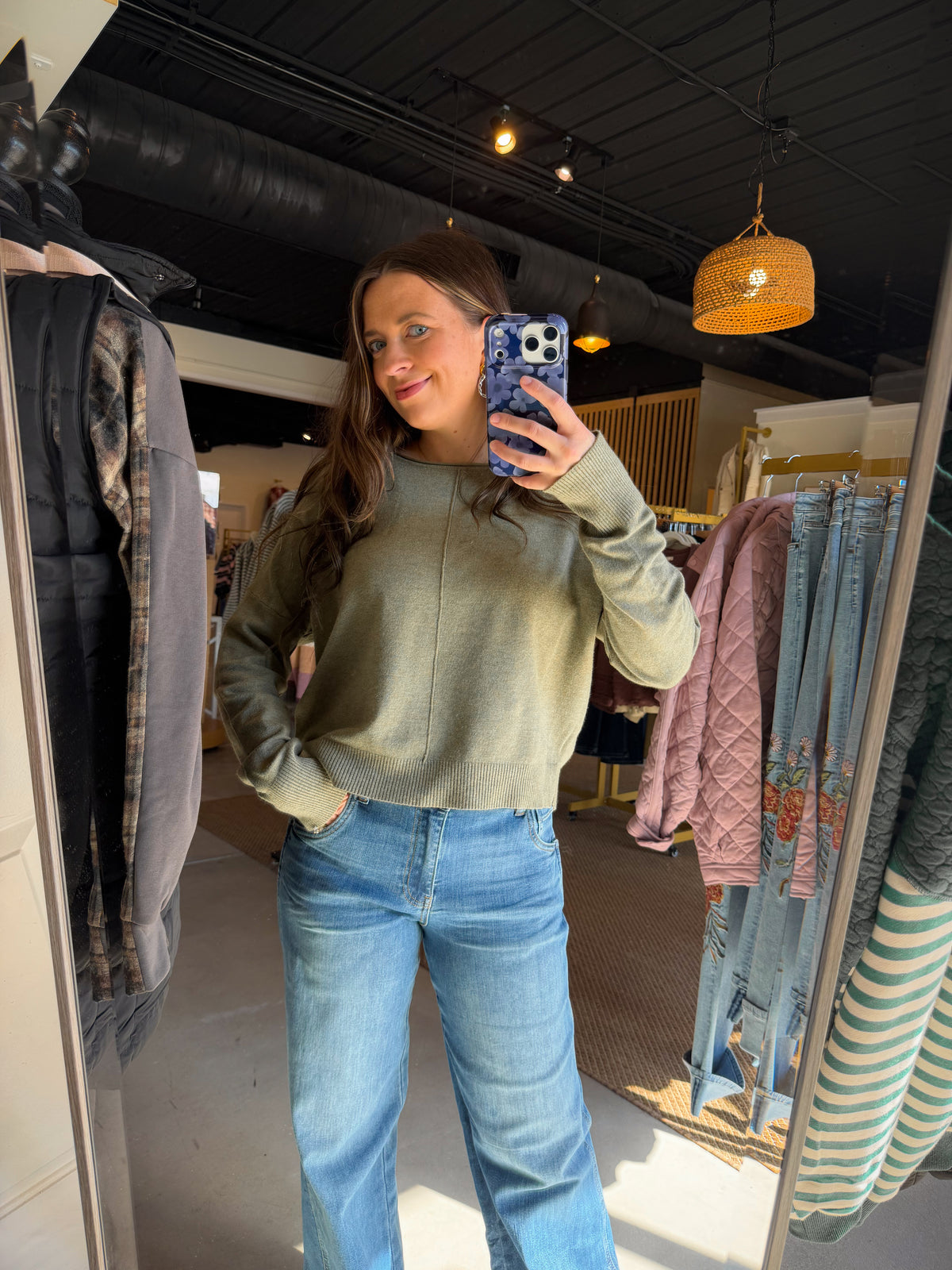 Heather Olive Round Neck Sweater