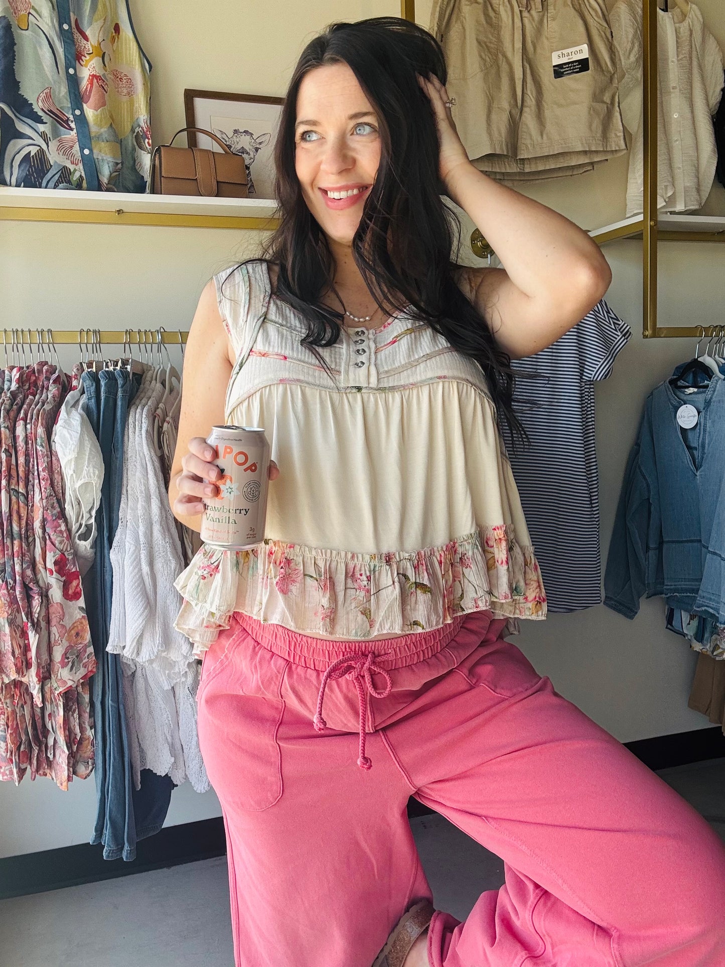 Natural Floral Babydoll Tank