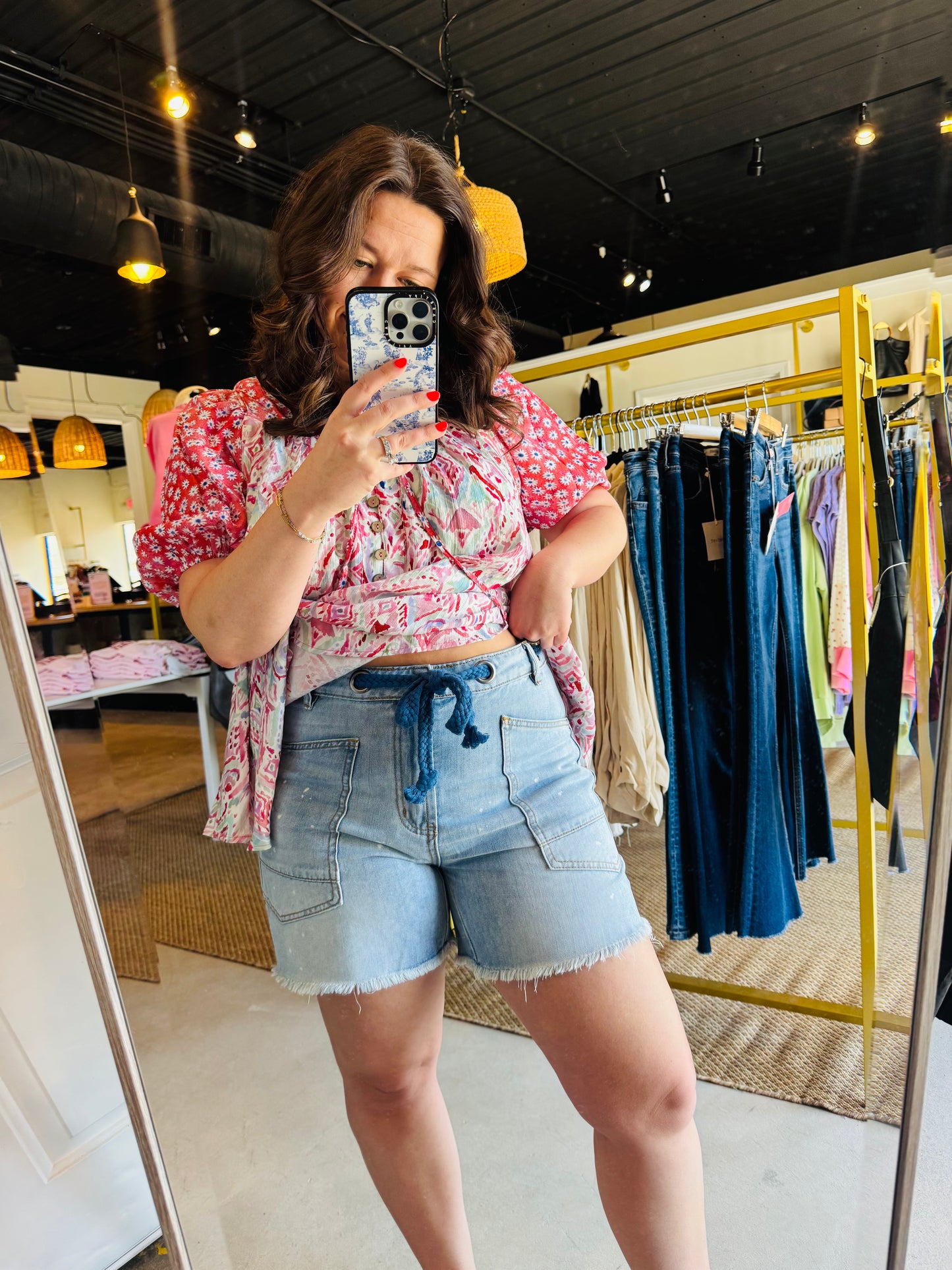 Slouchy Pocket Distressed Denim Shorts