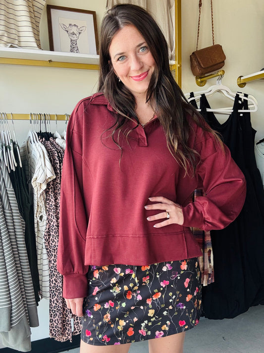 Mahogany Luxe Polo Sweatshirt
