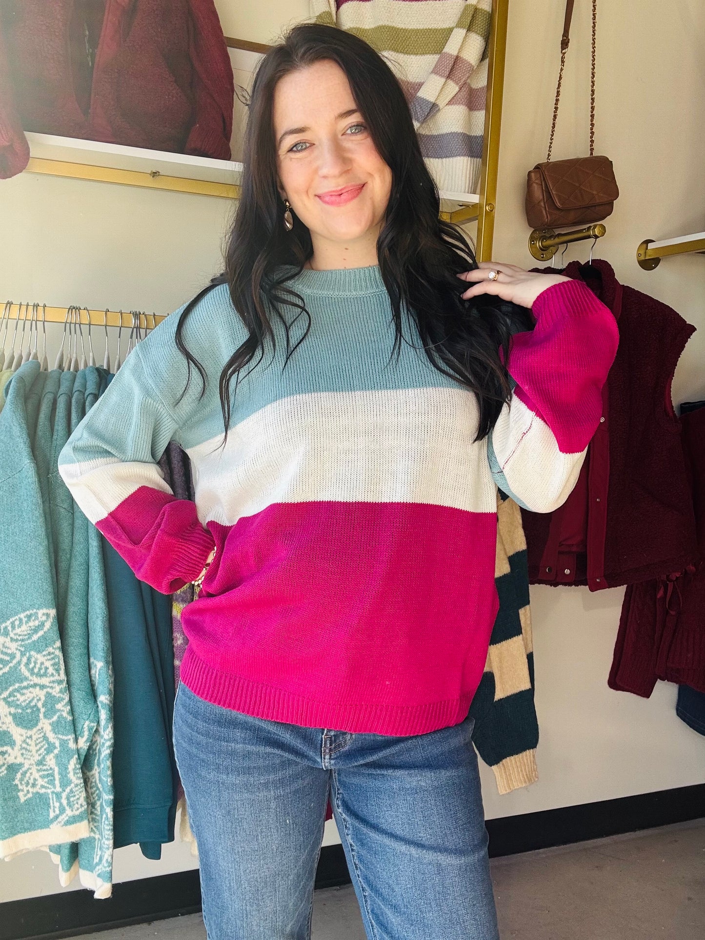 Blue Magenta Stripe Sweater
