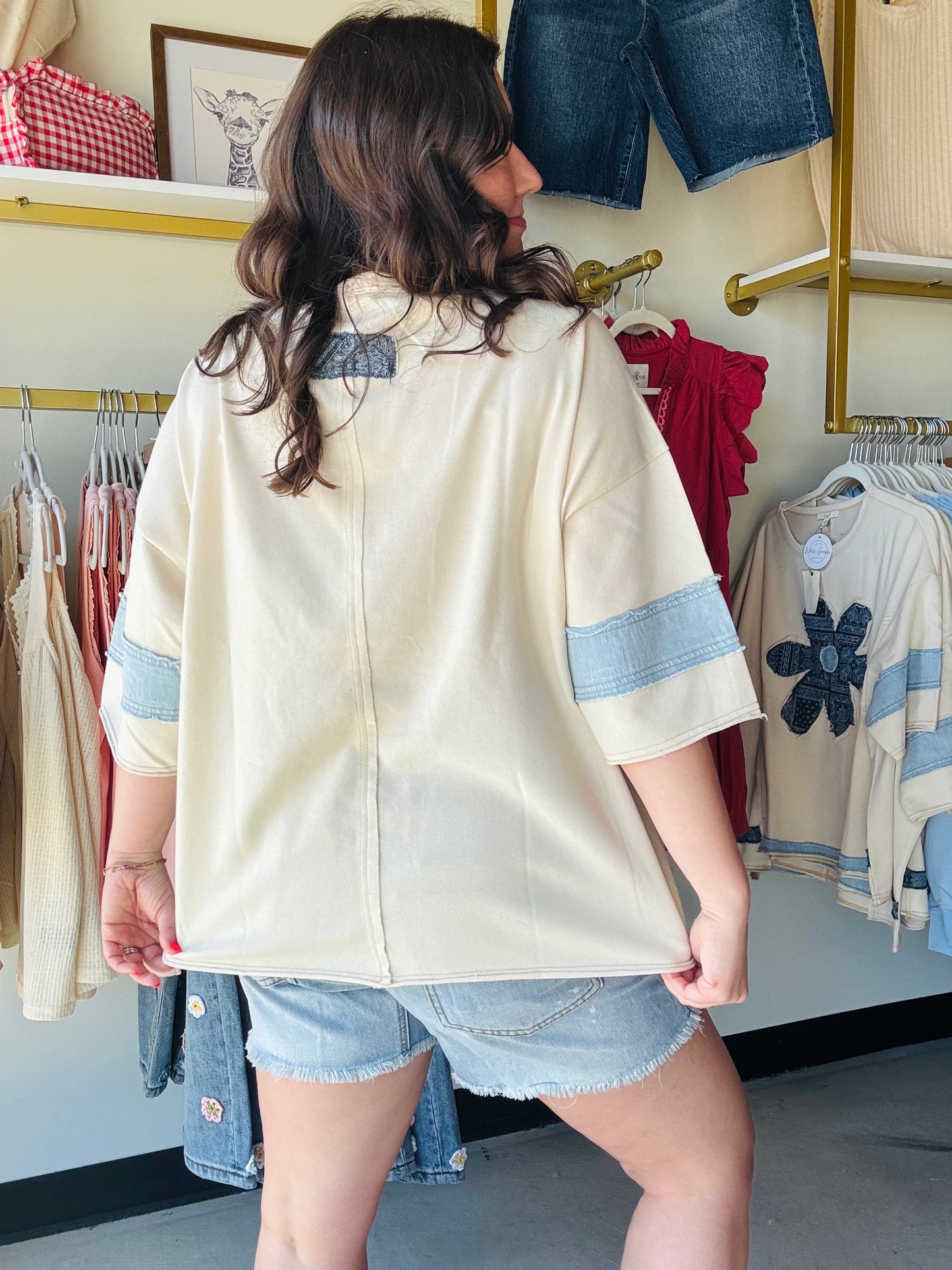 Denim Daisy Patch Terry Top