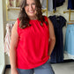 Vibrant Red Ruffle Neck Tank