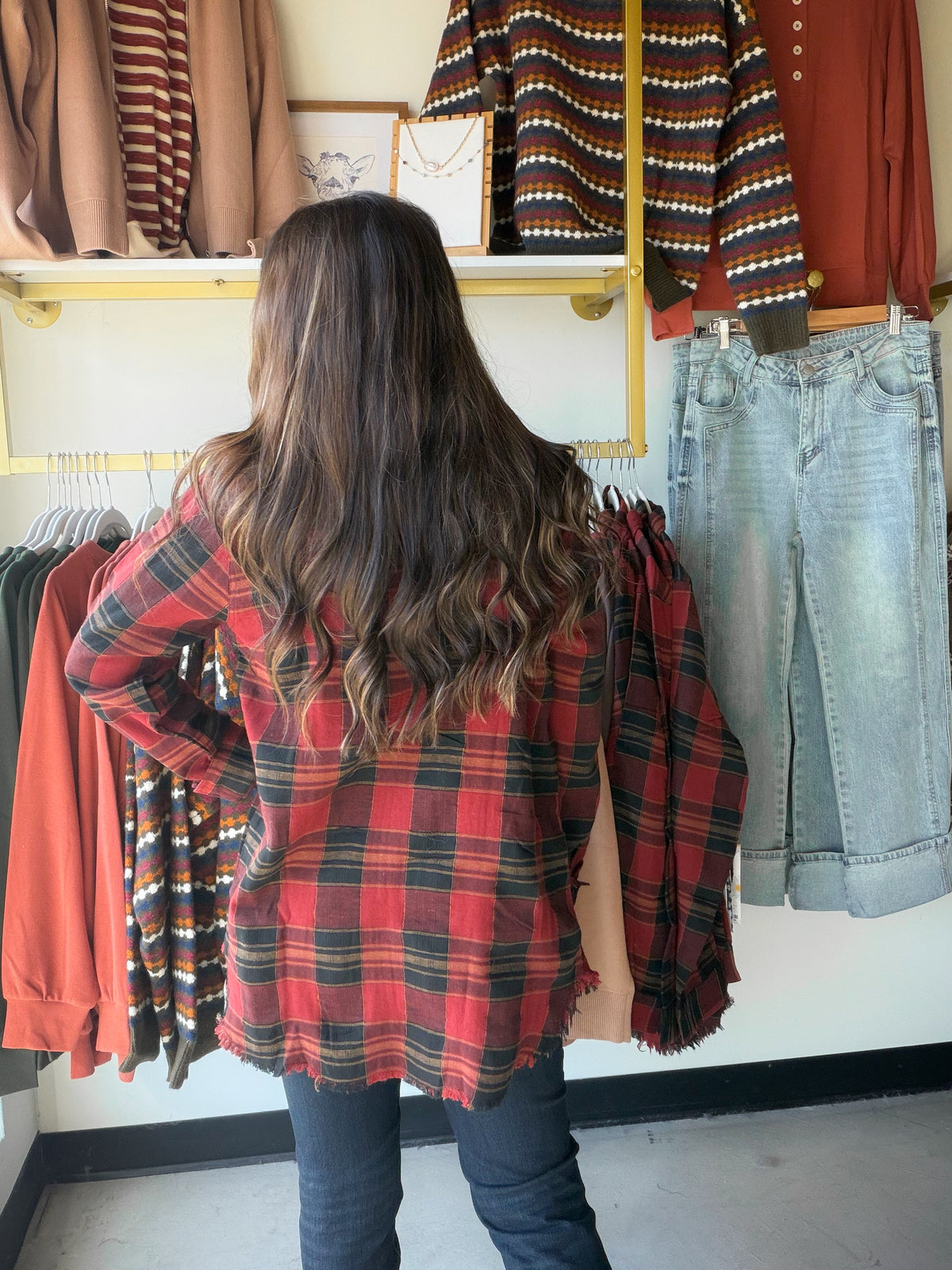 Raw Hem Plaid Jacket