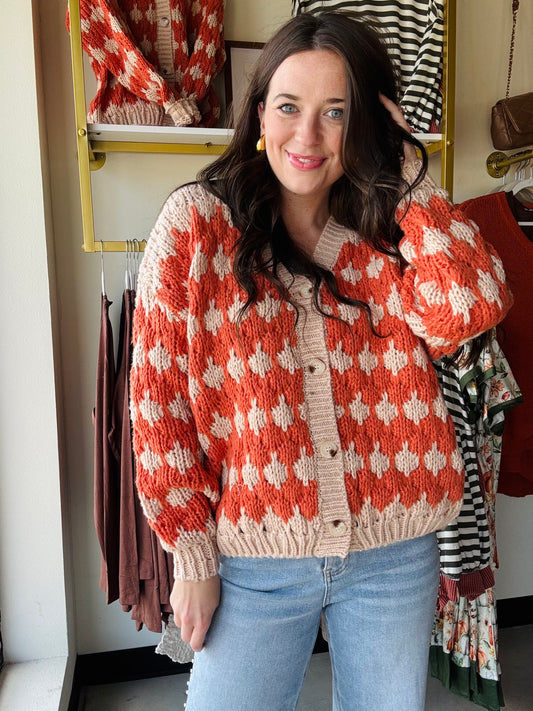 Rust Textured Button Up Sweater