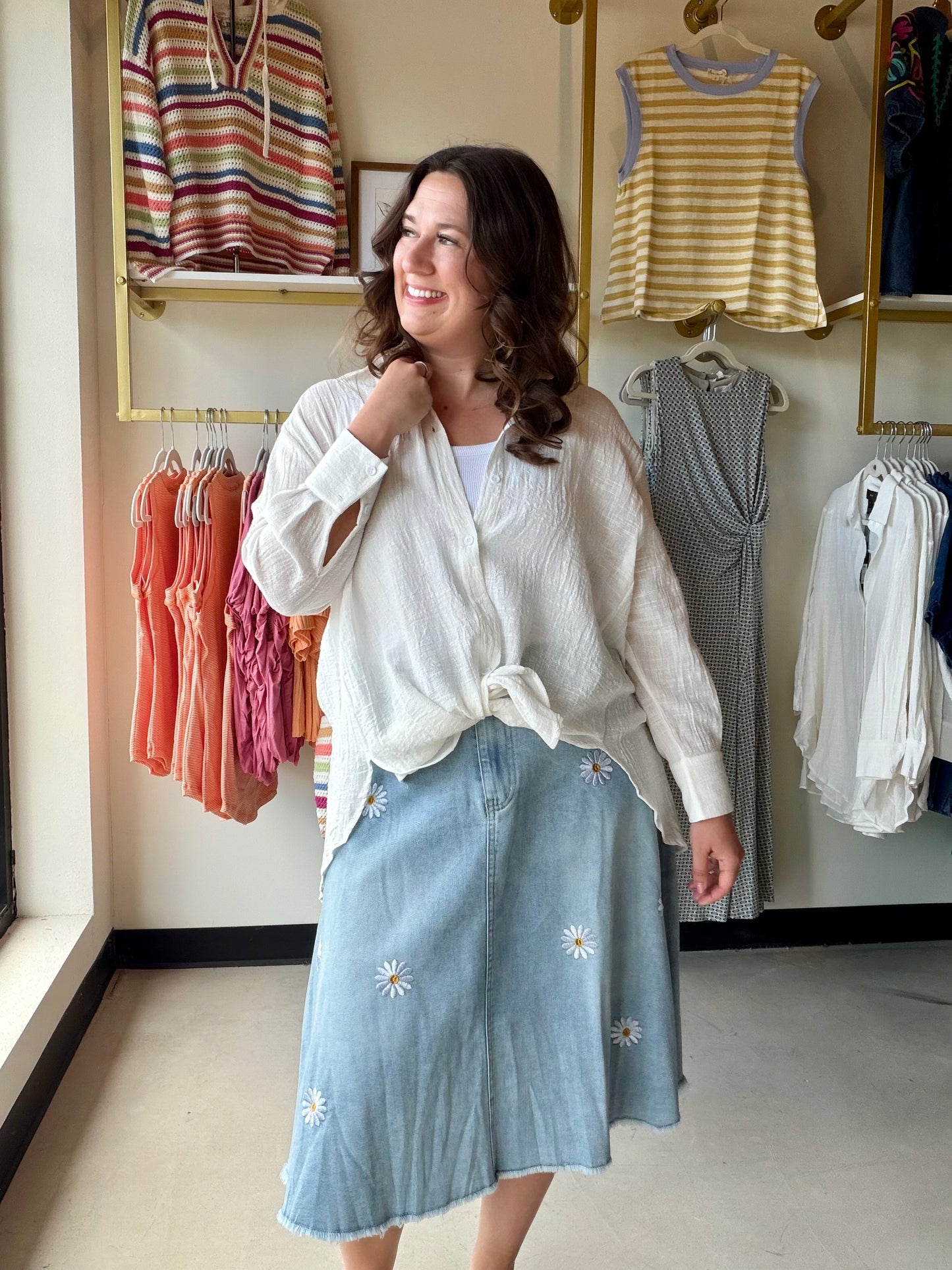 White Gauze Button Up