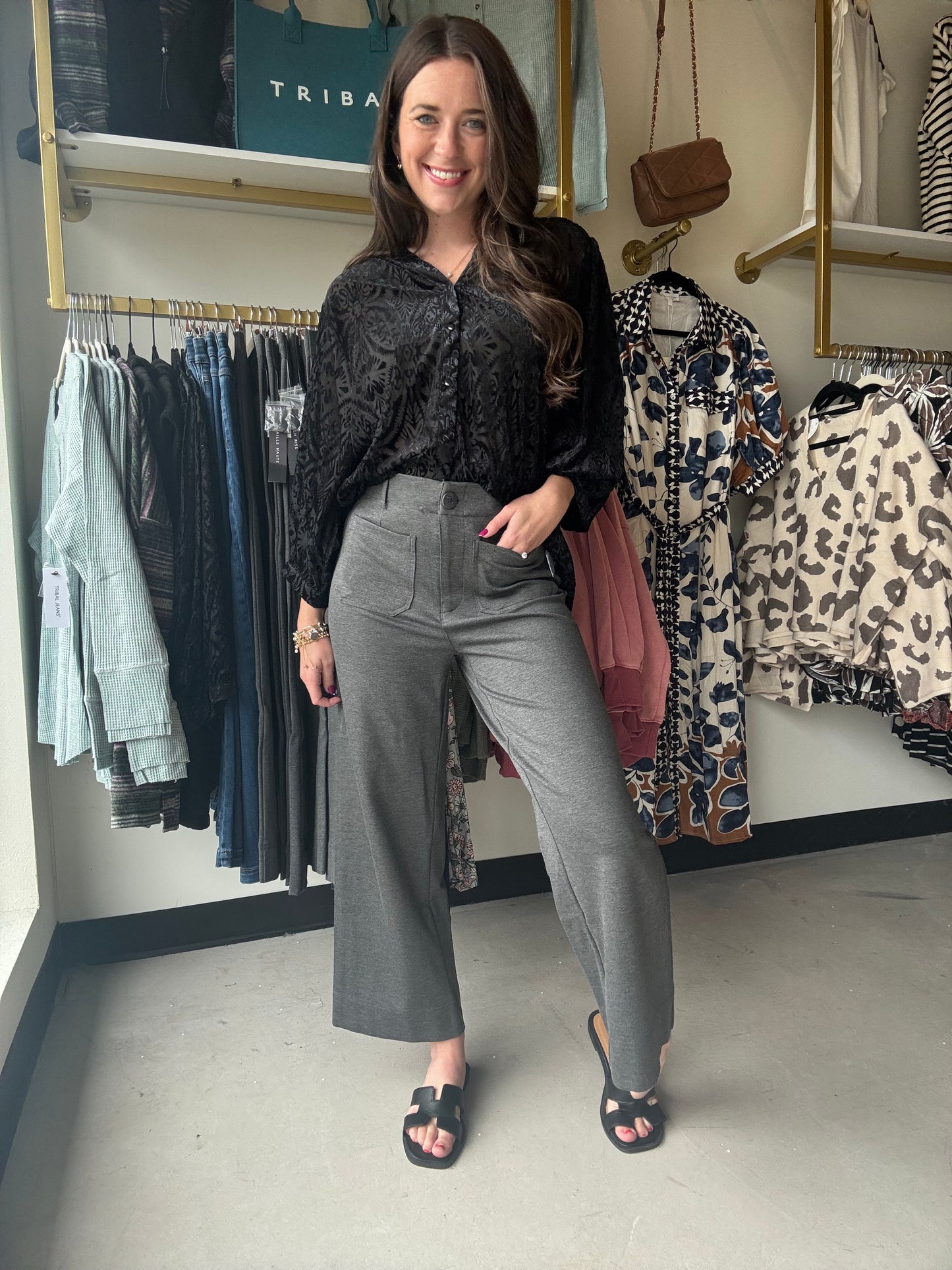 Charcoal High Rise Capris