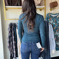 Dark Teal Button V Neck