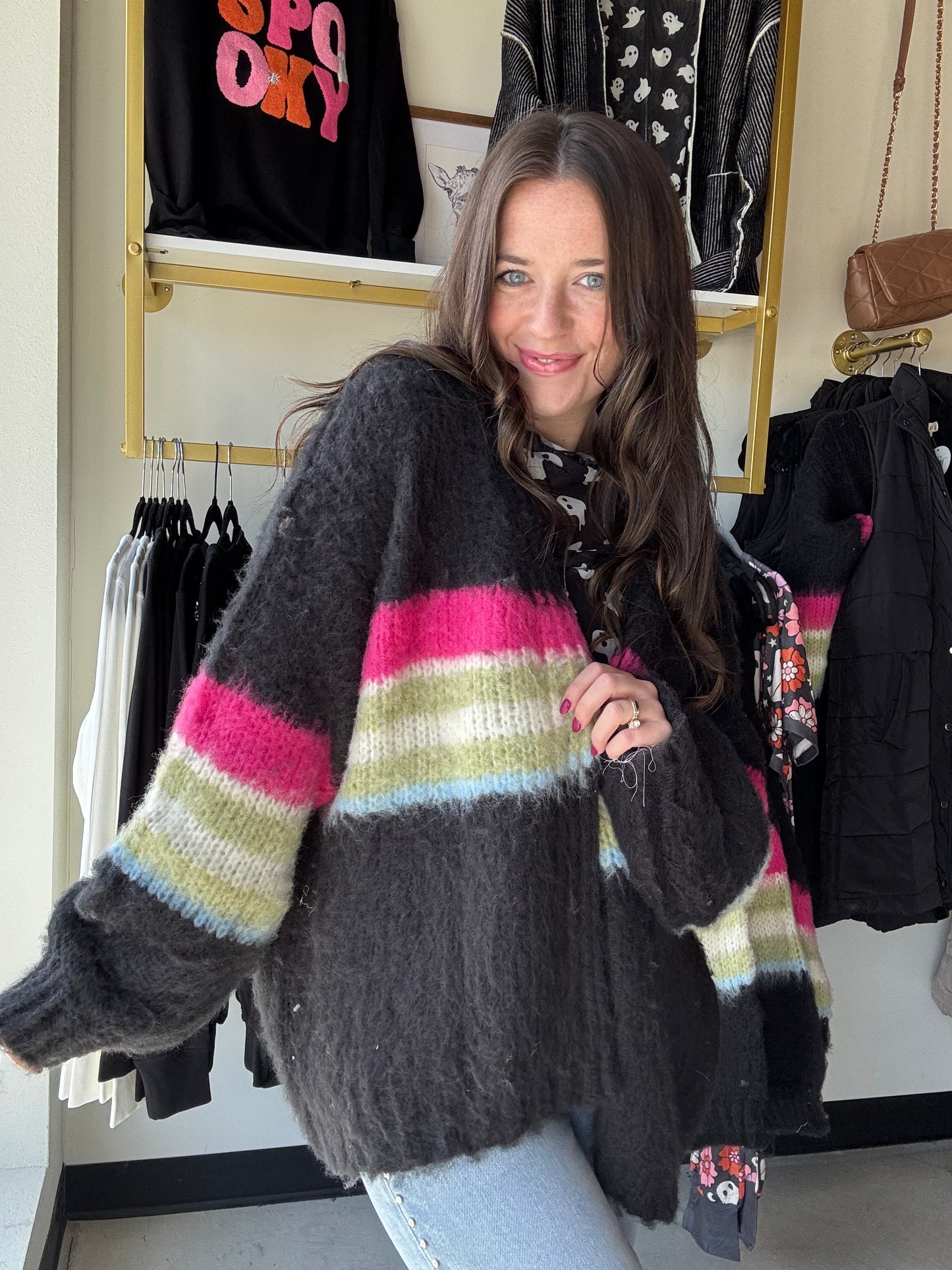 Black Vibrant Stripe Sweater Cardi