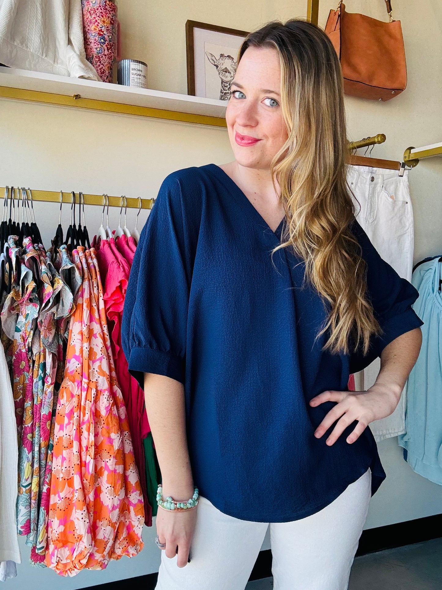 Navy Bubble Sleeve Tunic