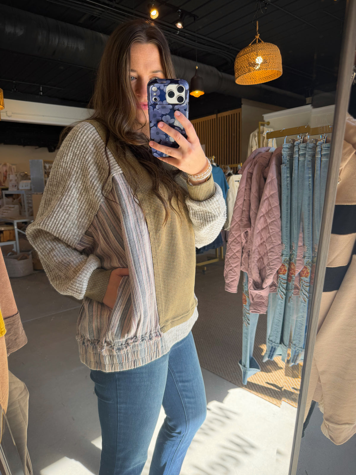 Olive Washed Mix Knit Top
