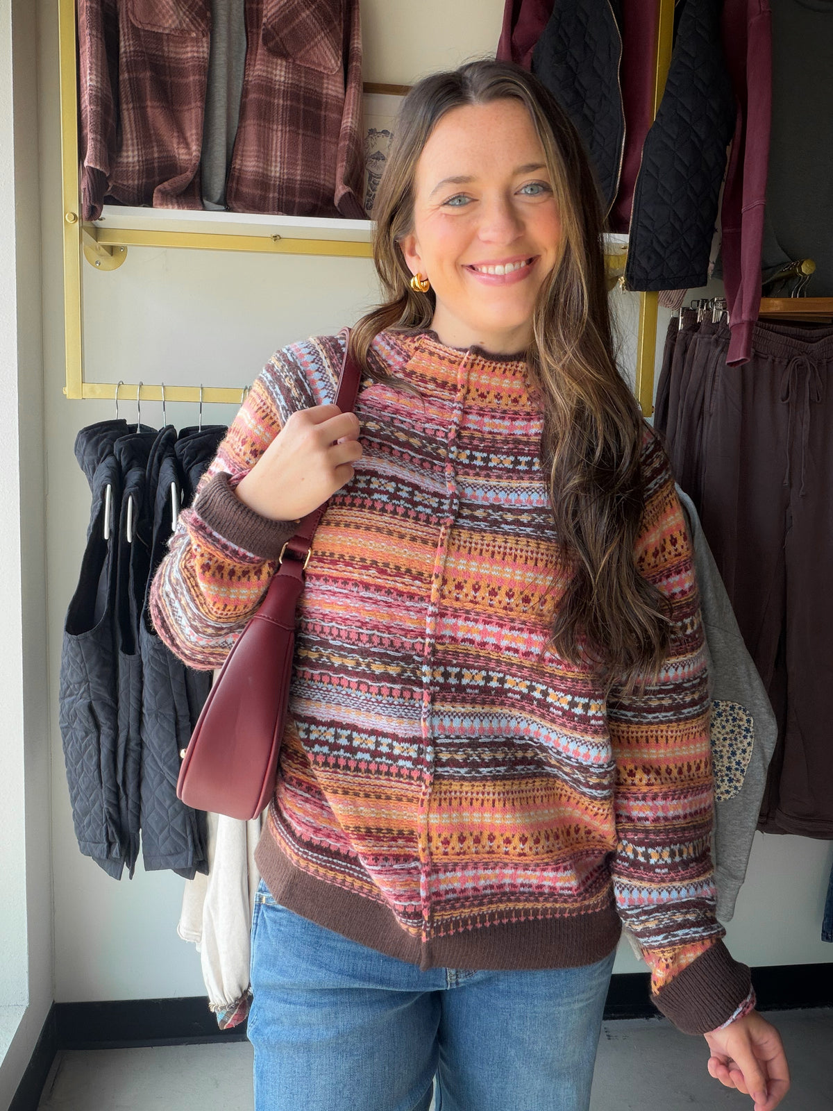 Peach & Brown Accent Sweater