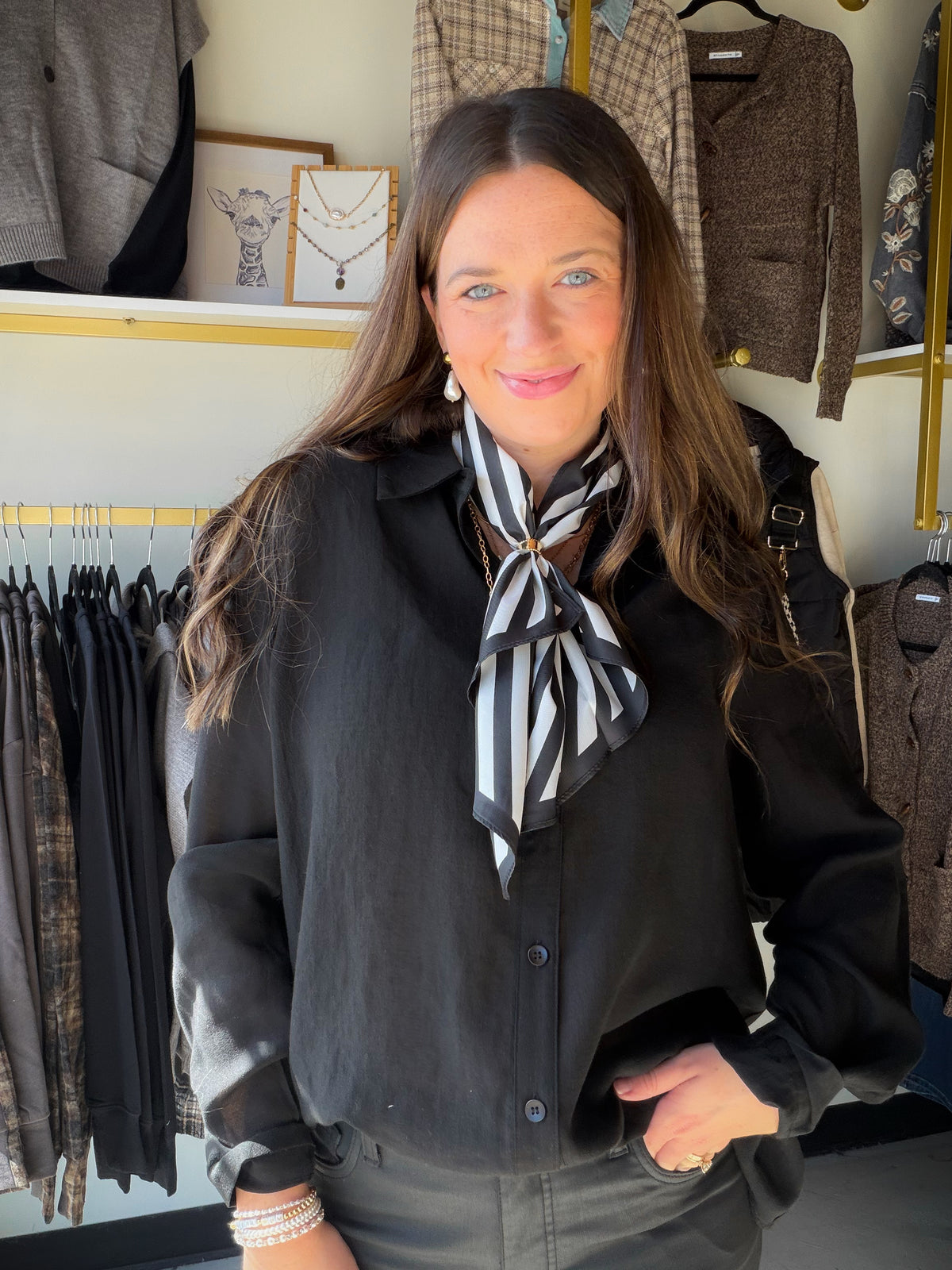 Black Semi Sheer Button Up