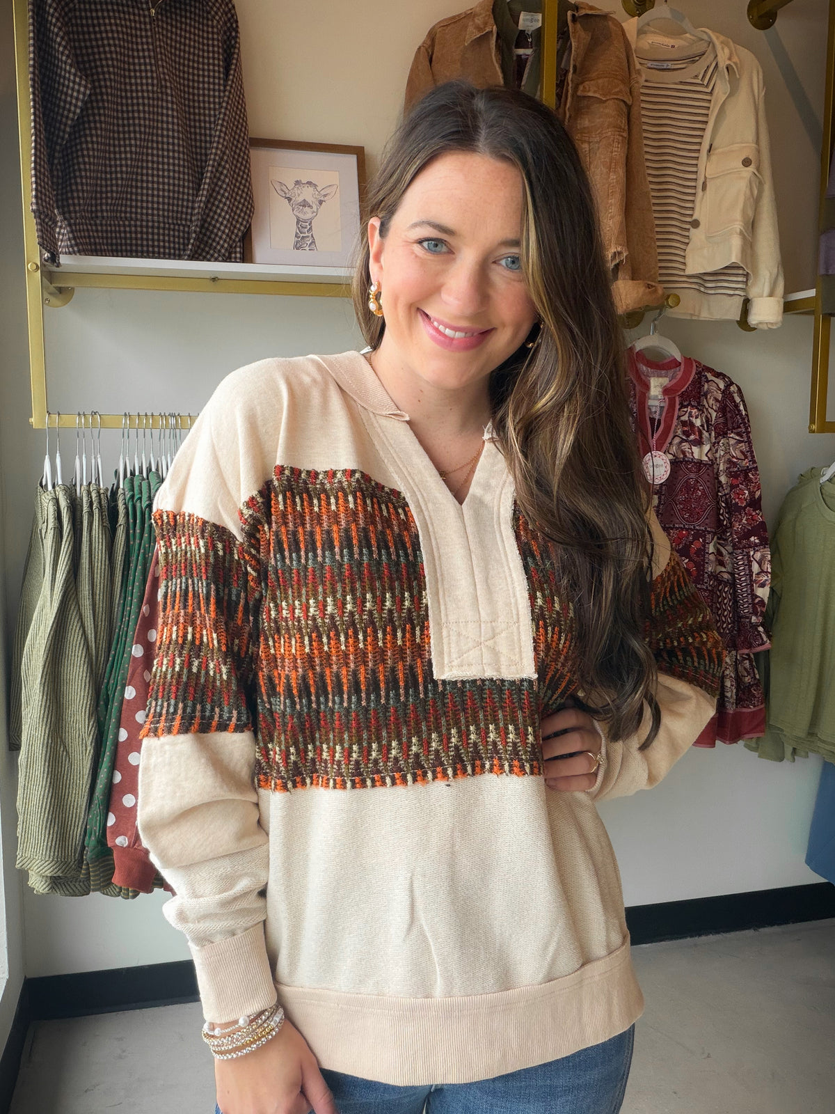 Sweater Accent V Neck Pullover