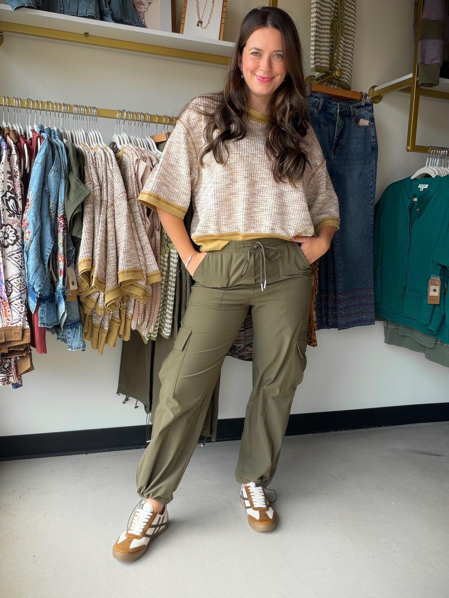 Olive Cargo Drawstring Pants