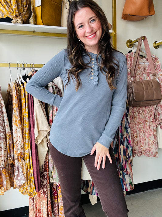 Vintage Blue Ruffle Long Sleeve