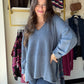 Denim Slouchy V Neck Sweater