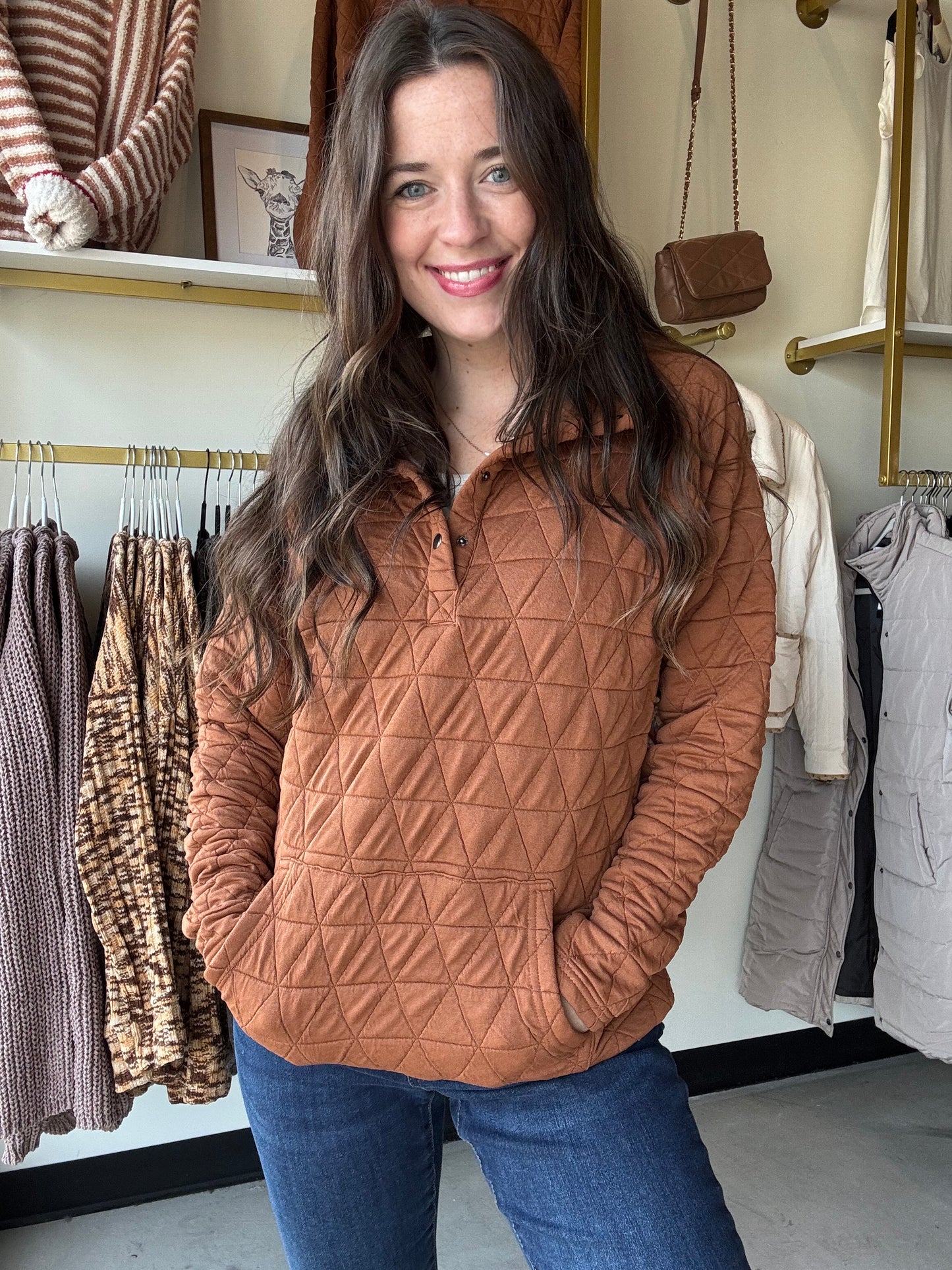 Rust Geometric Snap Pullover