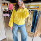 Yellow Button Henley Sweater Pullover